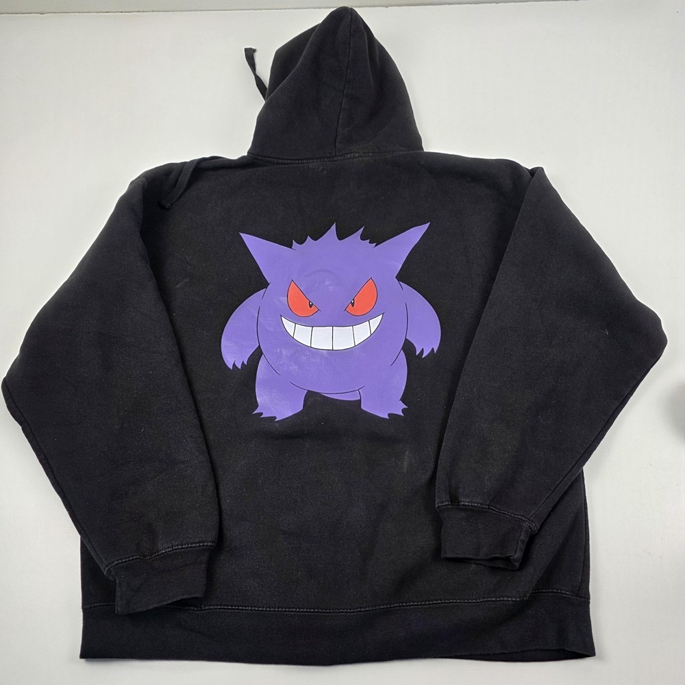 Pokemon Gengar Hoodie Mens XL Black Fleece Pullover Graphic Anime Sweatshirt